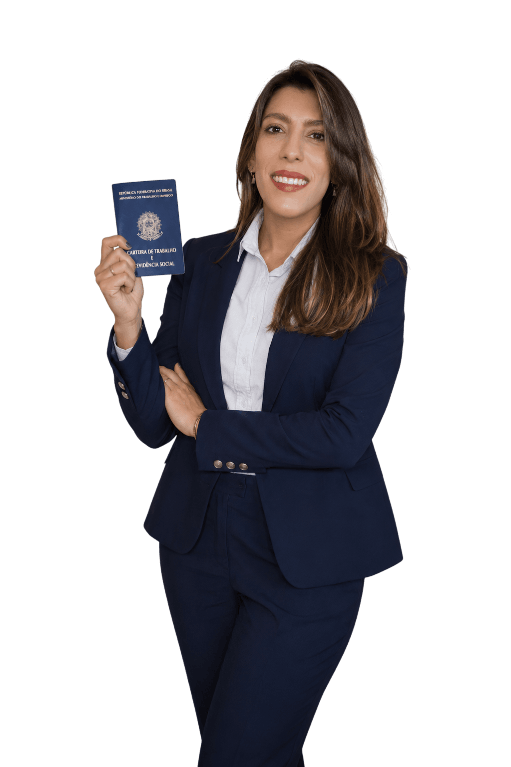 Camila Farias com uma carteira de trabalho